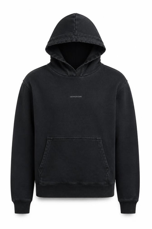 Front view of Calvin Klein Jeans Men's Black L Pullover Hoodie with Logo