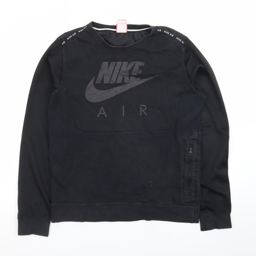Nike Men Black M Pullover Sweatshirt Crew Neck Logo Zip Detail