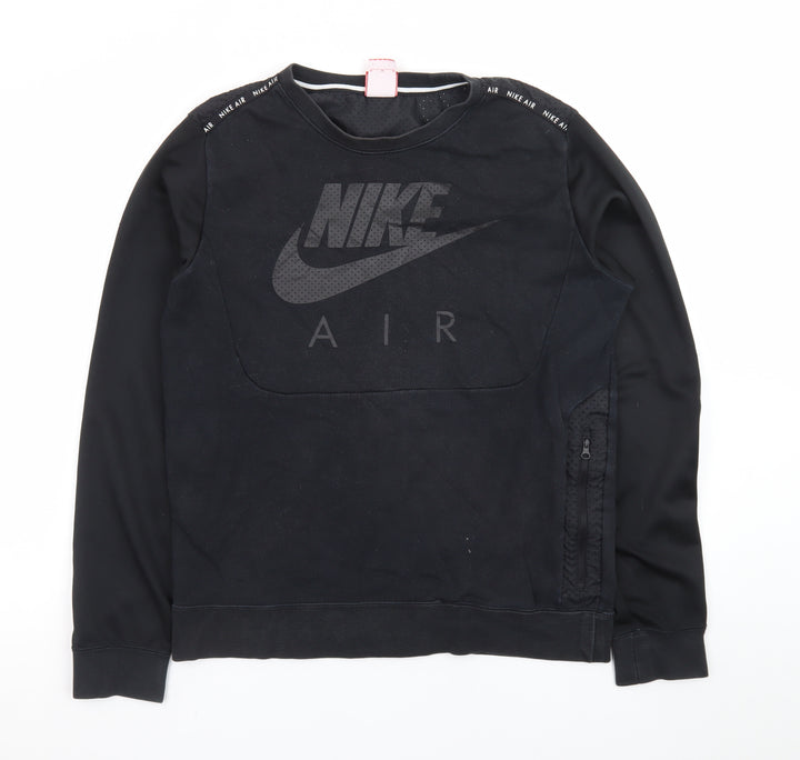 Nike Men Black M Pullover Sweatshirt Crew Neck Logo Zip Detail