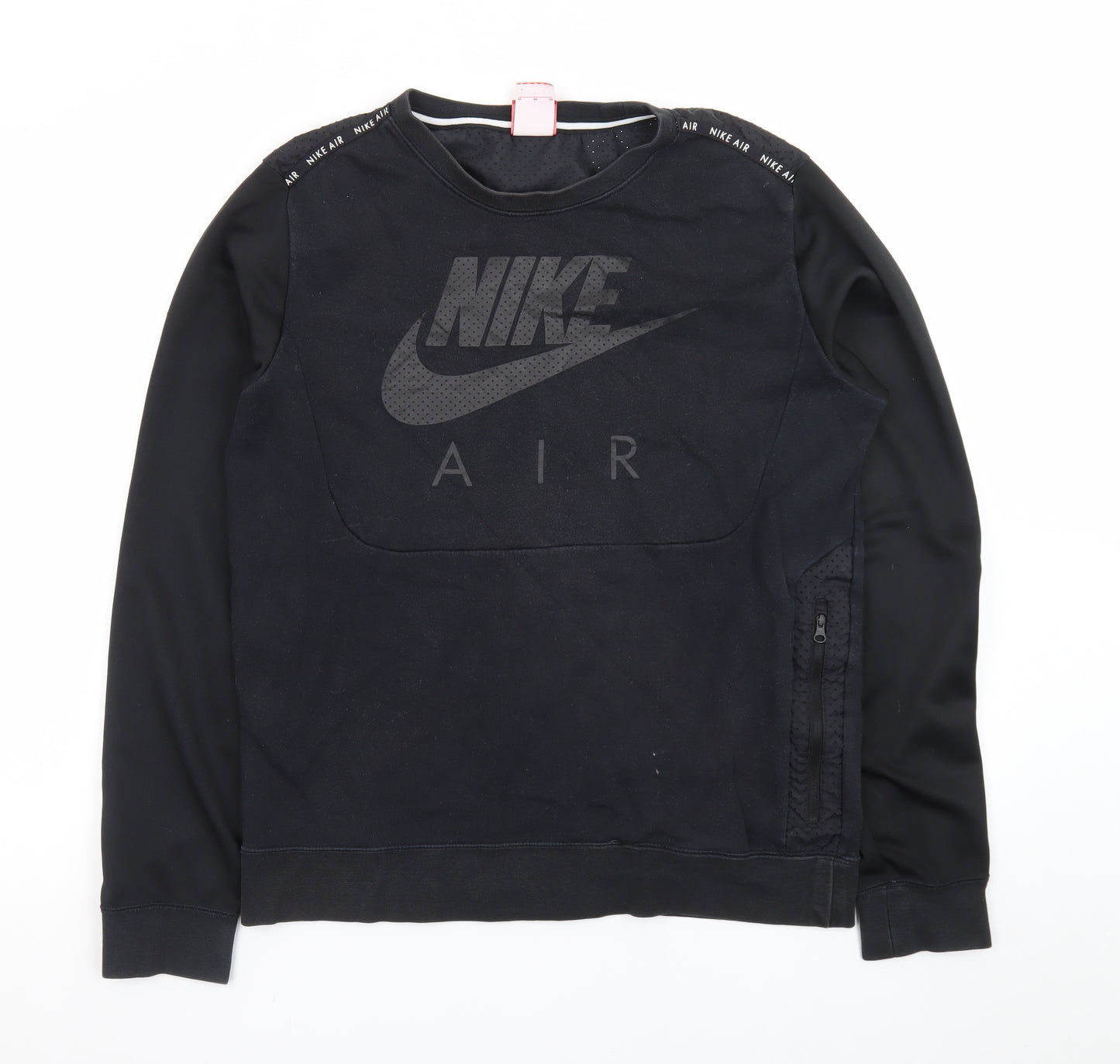 Nike Men Black M Pullover Sweatshirt Crew Neck Logo Zip Detail