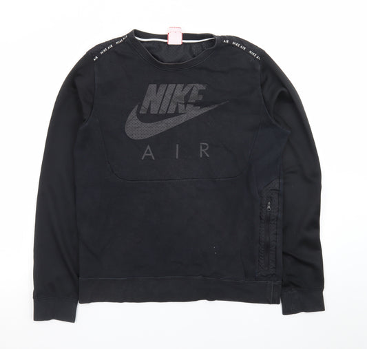 Nike Men Black M Pullover Sweatshirt Crew Neck Logo Zip Detail
