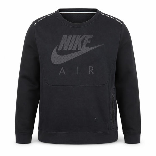 Front view of Nike Men Black M Pullover Sweatshirt Crew Neck Logo Zip Detail