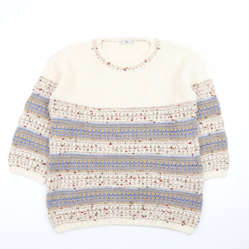 Tu Women Cream Multicoloured Knit Jumper Size 14 Crew Neck