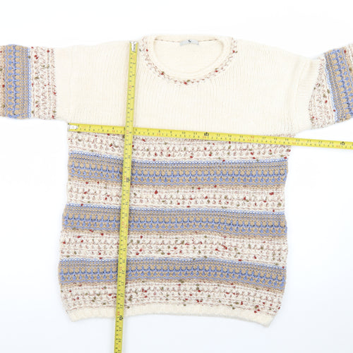 Tu Women Cream Multicoloured Knit Jumper Size 14 Crew Neck