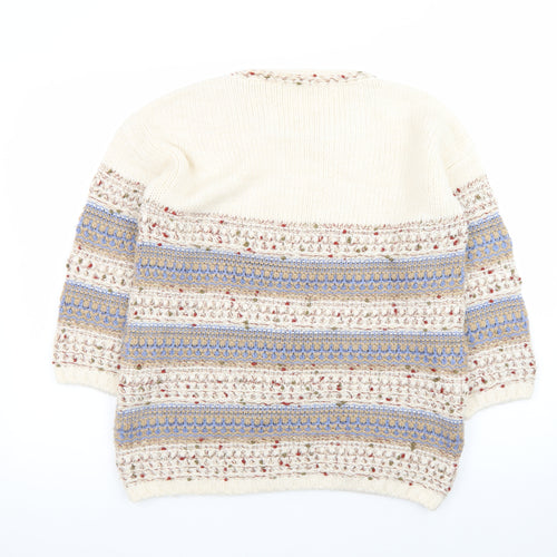 Tu Women Cream Multicoloured Knit Jumper Size 14 Crew Neck