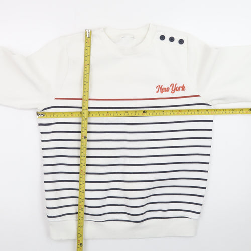 M&Co Women White Striped Crew Neck Button Sweatshirt Size 10 UK