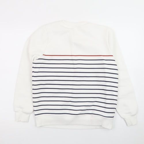 M&Co Women White Striped Crew Neck Button Sweatshirt Size 10 UK