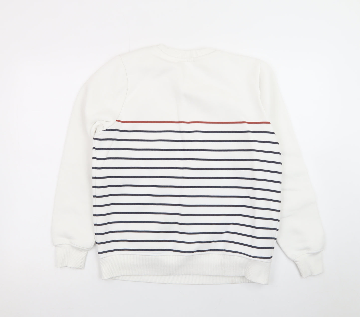 M&Co Women White Striped Crew Neck Button Sweatshirt Size 10 UK