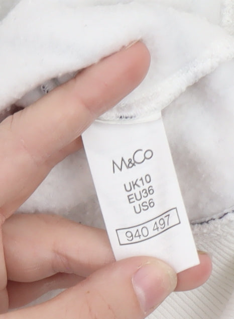 M&Co Women White Striped Crew Neck Button Sweatshirt Size 10 UK