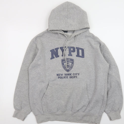 NYPD Mens Grey Pullover Hoodie L Regular Fit Fleece Graphic Print