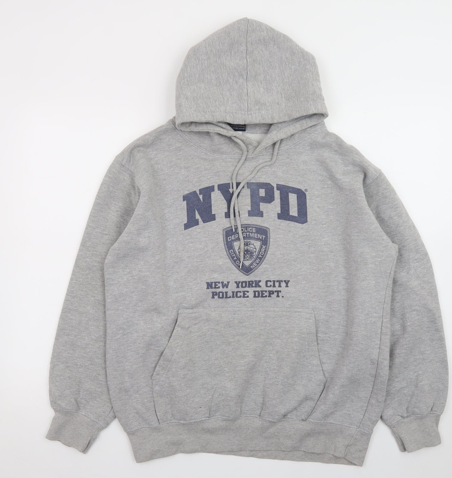 NYPD Mens Grey Pullover Hoodie L Regular Fit Fleece Graphic Print