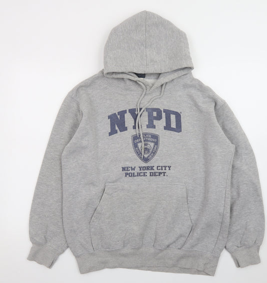 NYPD Mens Grey Pullover Hoodie L Regular Fit Fleece Graphic Print