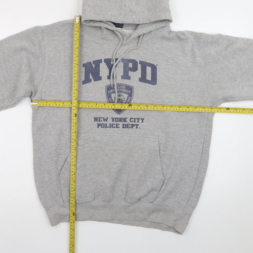 NYPD Mens Grey Pullover Hoodie L Regular Fit Fleece Graphic Print
