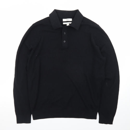 Marks and Spencer Men's Black Cotton Modal Long Sleeve Polo M