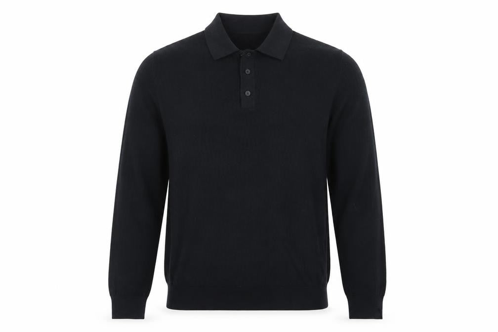 Marks and Spencer Men's Black Cotton Modal Long Sleeve Polo M