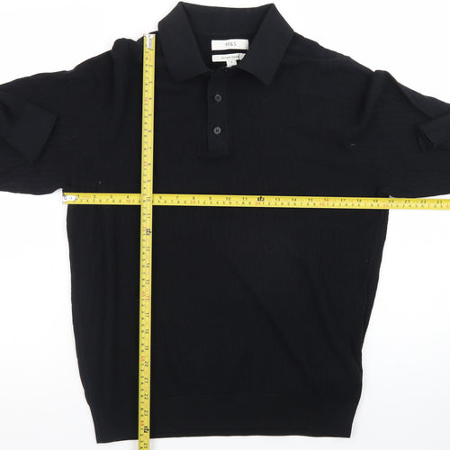 Marks and Spencer Men's Black Cotton Modal Long Sleeve Polo M