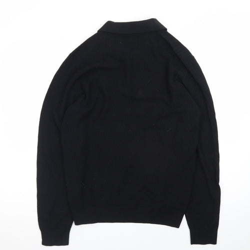 Marks and Spencer Men's Black Cotton Modal Long Sleeve Polo M