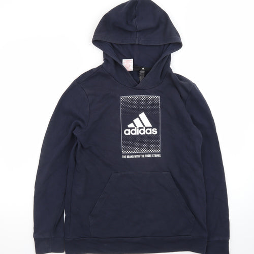Adidas Teens Blue Pullover Hoodie 164 Logo Fleece Sweatshirt