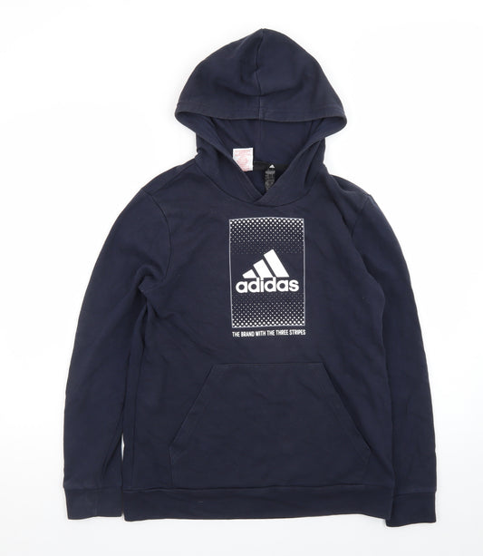Adidas Teens Blue Pullover Hoodie 164 Logo Fleece Sweatshirt