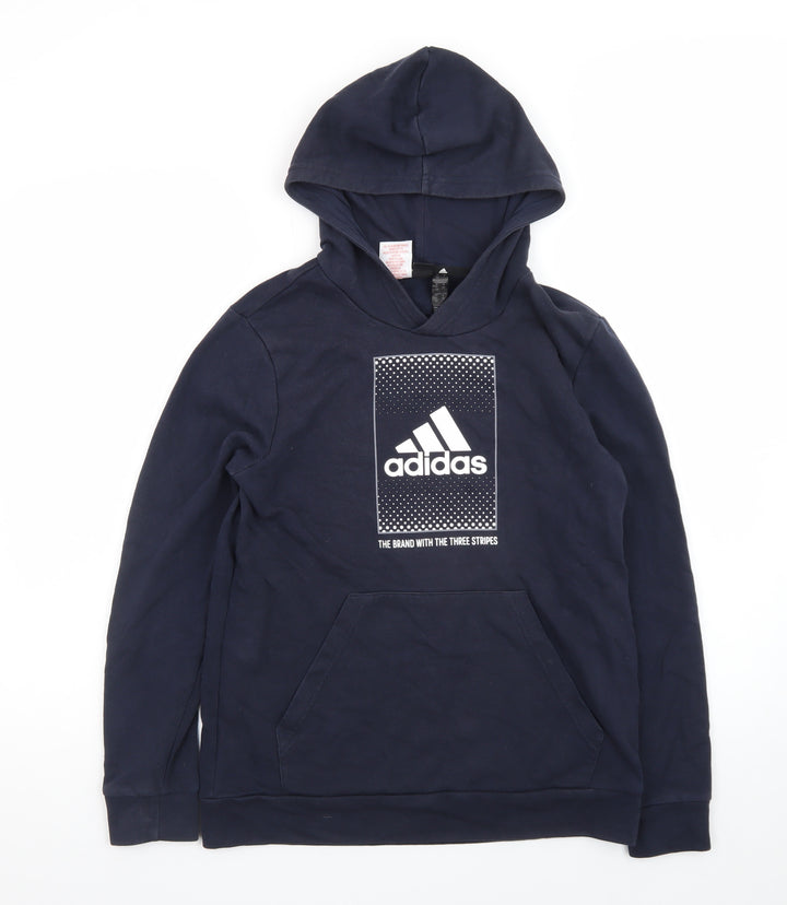 Adidas Teens Blue Pullover Hoodie 164 Logo Fleece Sweatshirt