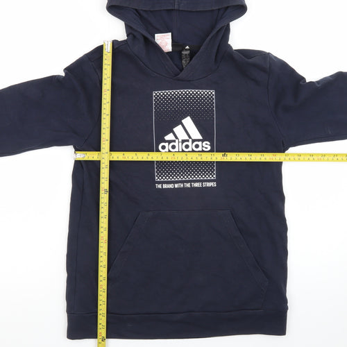 Adidas Teens Blue Pullover Hoodie 164 Logo Fleece Sweatshirt