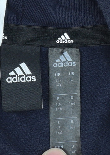 Adidas Teens Blue Pullover Hoodie 164 Logo Fleece Sweatshirt