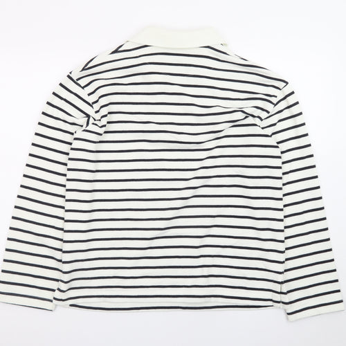 H&M Women's White Striped V-Neck Long Sleeve Cotton T-Shirt Size S