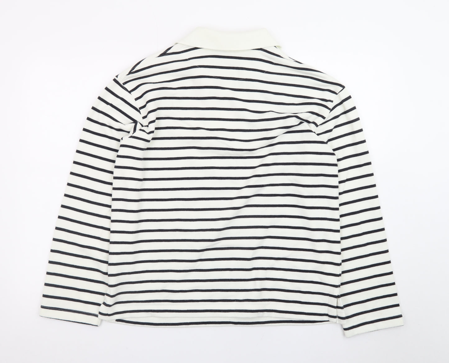 H&M Women's White Striped V-Neck Long Sleeve Cotton T-Shirt Size S