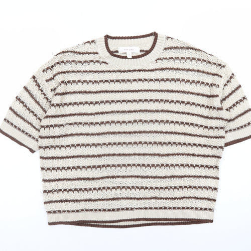 Marks and Spencer Per Una Women’s Beige Striped Knit Short Sleeve Jumper M
