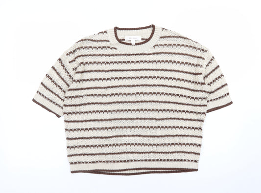 Marks and Spencer Per Una Women’s Beige Striped Knit Short Sleeve Jumper M