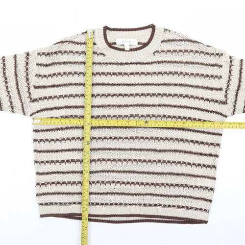 Marks and Spencer Per Una Women’s Beige Striped Knit Short Sleeve Jumper M