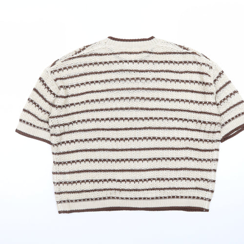 Marks and Spencer Per Una Women’s Beige Striped Knit Short Sleeve Jumper M