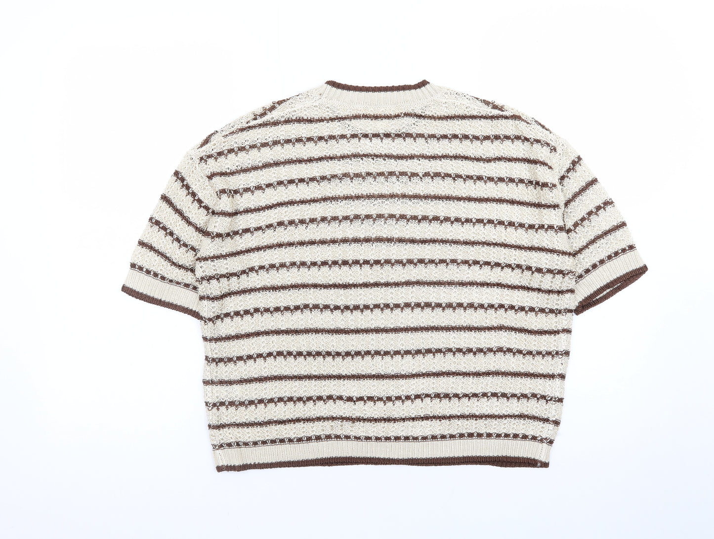 Marks and Spencer Per Una Women’s Beige Striped Knit Short Sleeve Jumper M
