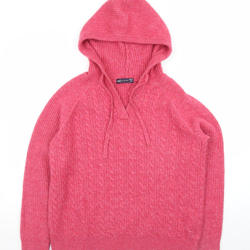 Marks and Spencer Women's Pink Hooded Cable-Knit Jumper M