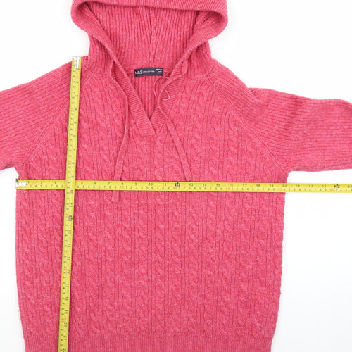 Marks and Spencer Women's Pink Hooded Cable-Knit Jumper M
