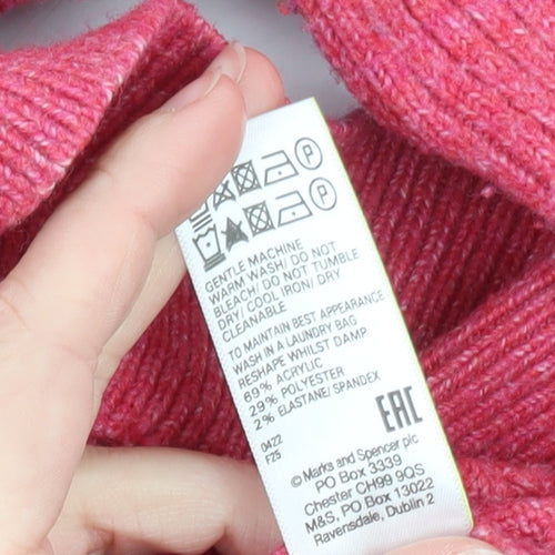 Marks and Spencer Women's Pink Hooded Cable-Knit Jumper M