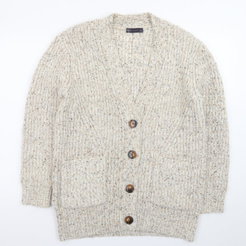 Marks and Spencer Women's Beige Chunky Knit V-Neck Cardigan M