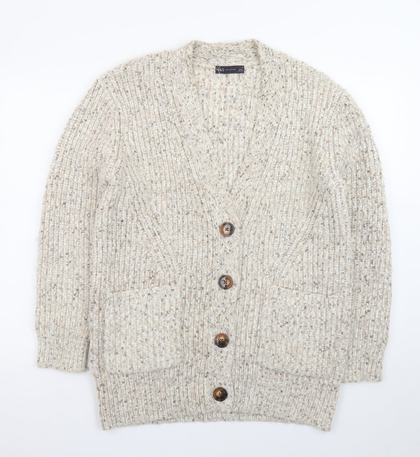 Marks and Spencer Women's Beige Chunky Knit V-Neck Cardigan M