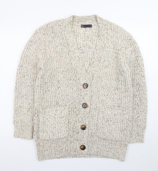 Marks and Spencer Women's Beige Chunky Knit V-Neck Cardigan M