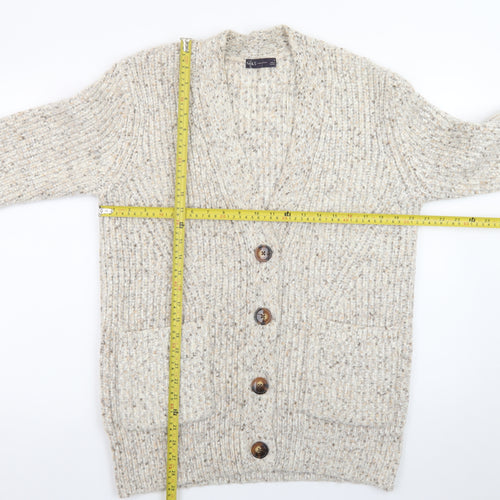Marks and Spencer Women's Beige Chunky Knit V-Neck Cardigan M
