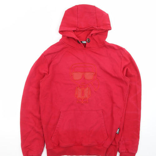 Karl Lagerfeld Men Red Pullover Hoodie L Embroidered Logo Sweatshirt
