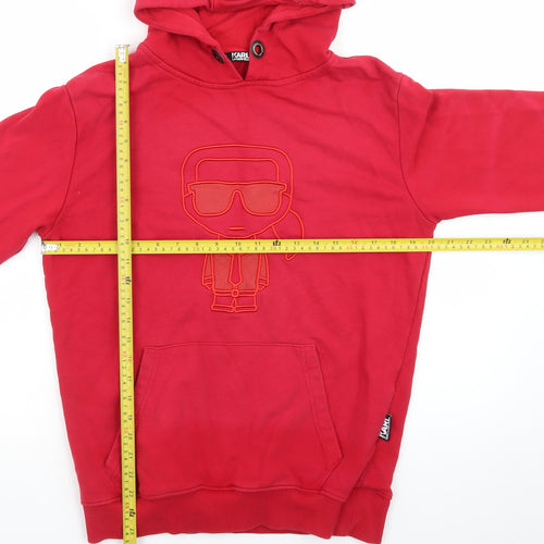 Karl Lagerfeld Men Red Pullover Hoodie L Embroidered Logo Sweatshirt