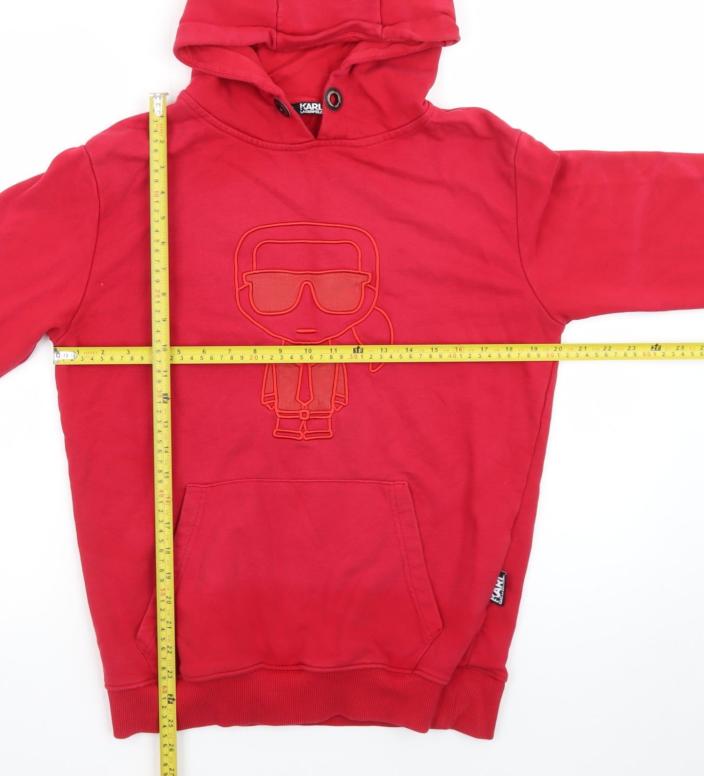 Karl Lagerfeld Men Red Pullover Hoodie L Embroidered Logo Sweatshirt