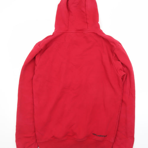 Karl Lagerfeld Men Red Pullover Hoodie L Embroidered Logo Sweatshirt