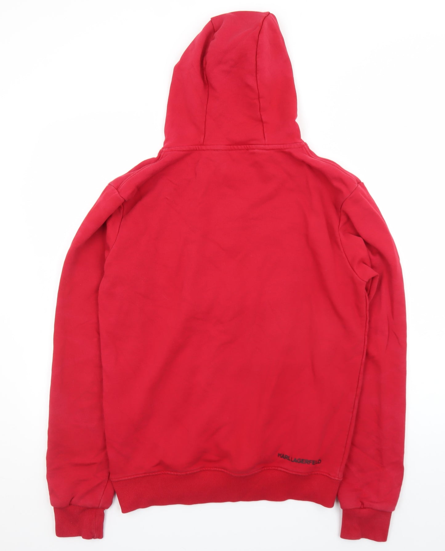 Karl Lagerfeld Men Red Pullover Hoodie L Embroidered Logo Sweatshirt