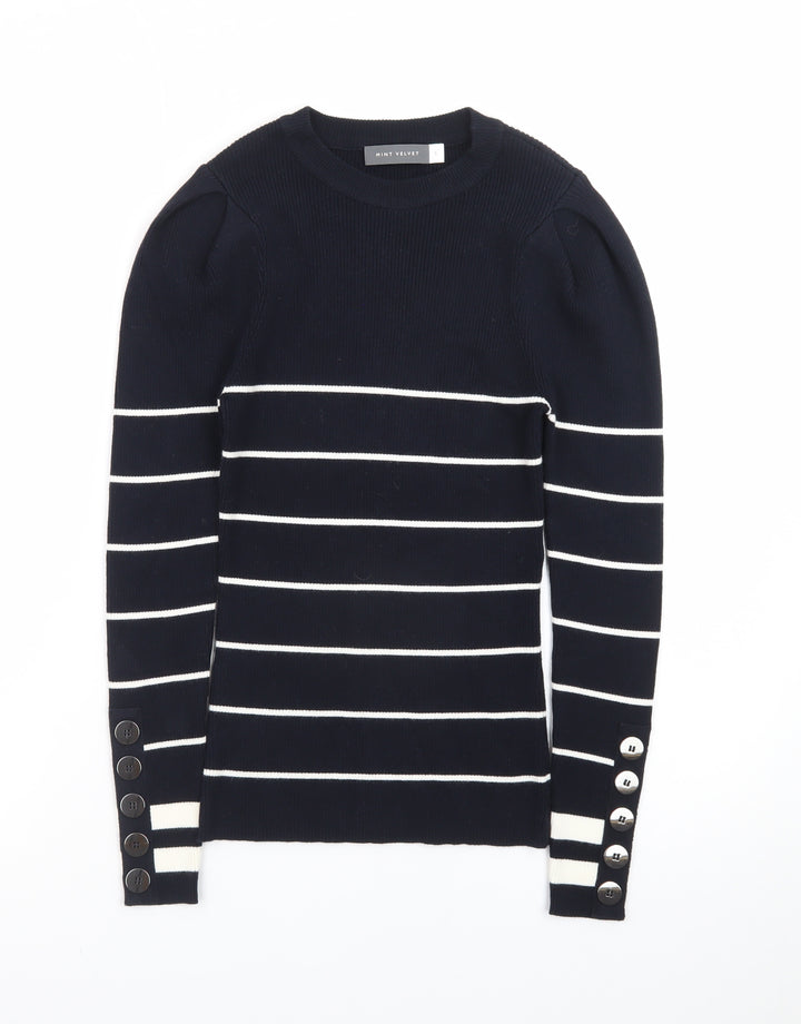 Mint Velvet Women’s Blue Striped Crew Neck Pullover Jumper Size S