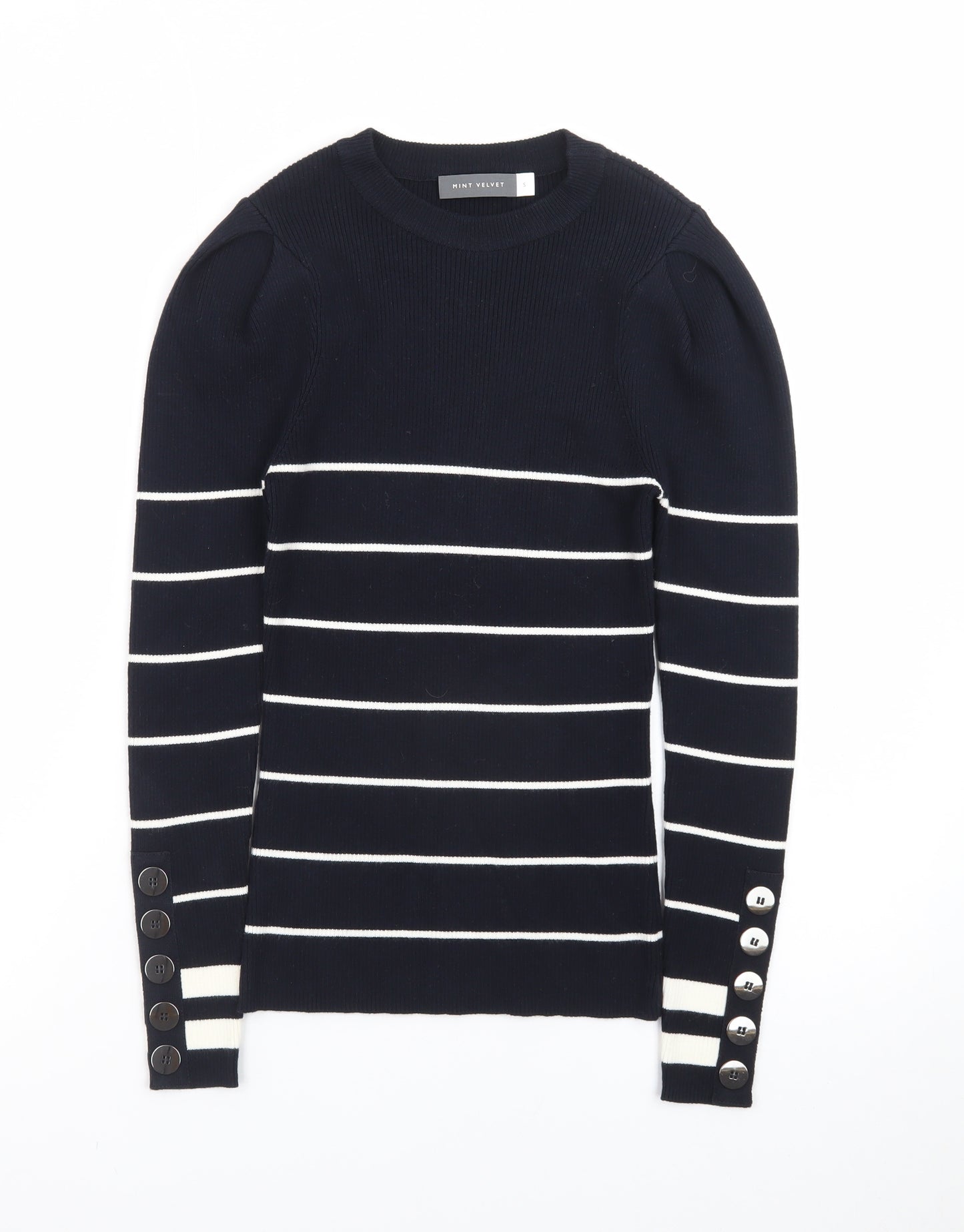 Mint Velvet Women’s Blue Striped Crew Neck Pullover Jumper Size S