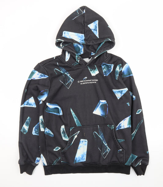 Criminal Damage Mens Black Graphic Pullover Hoodie Size M