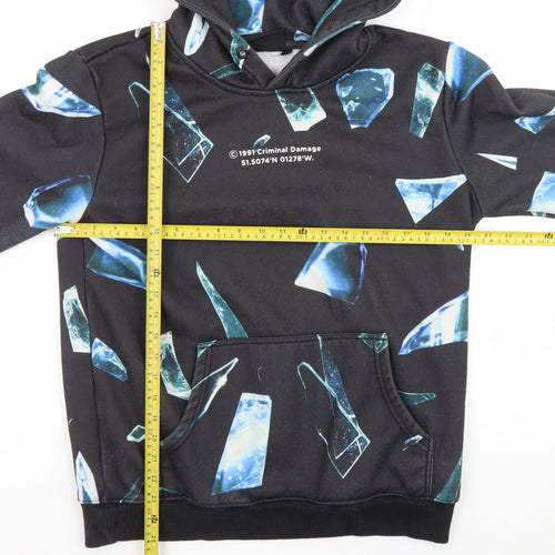 Criminal Damage Mens Black Graphic Pullover Hoodie Size M