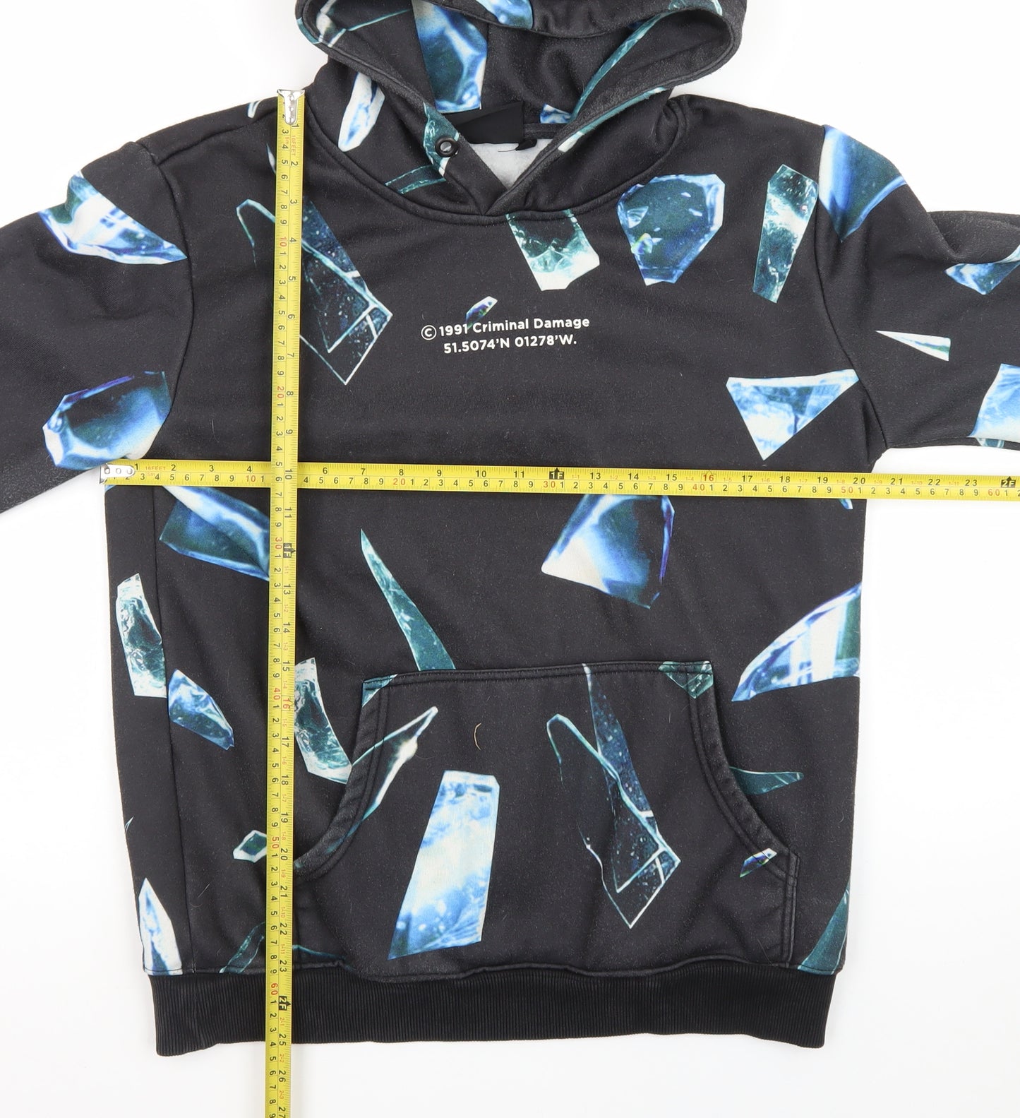 Criminal Damage Mens Black Graphic Pullover Hoodie Size M